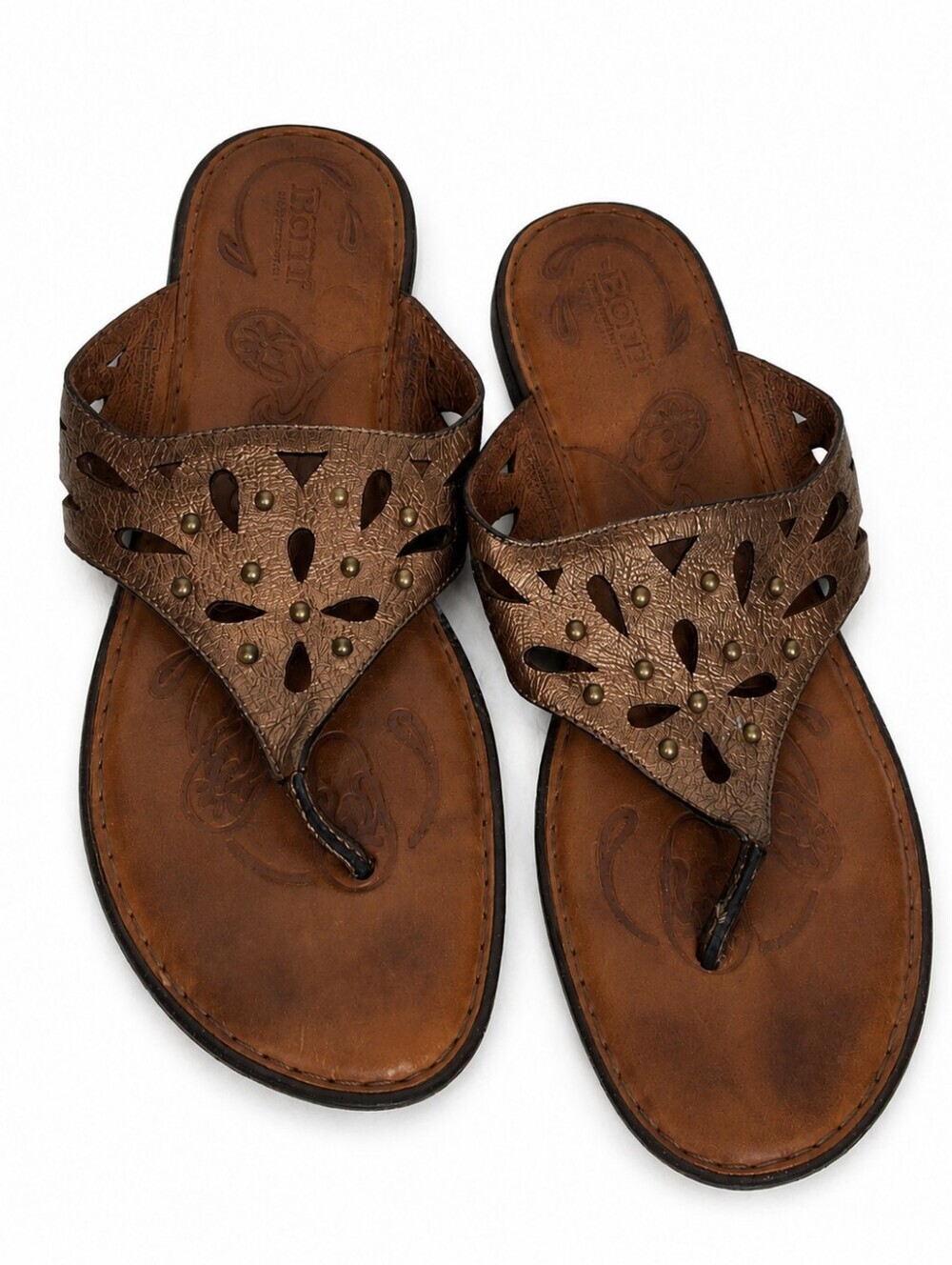 Born Bronze Leather Studded Cutout Thong Sandals Boho Flip Flops 10
